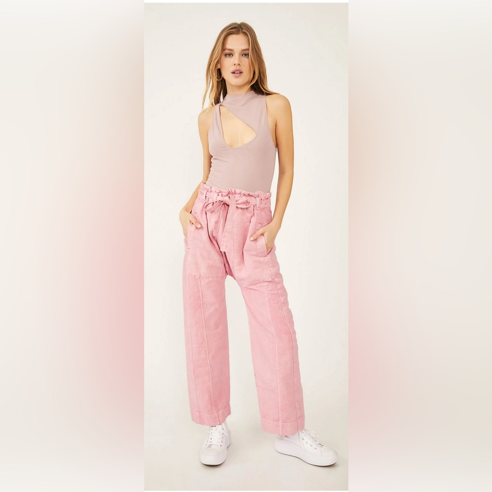 Free People Sky Rider Pant Cotton Linen Pink Women’s Sz M Boho Beach Coastal